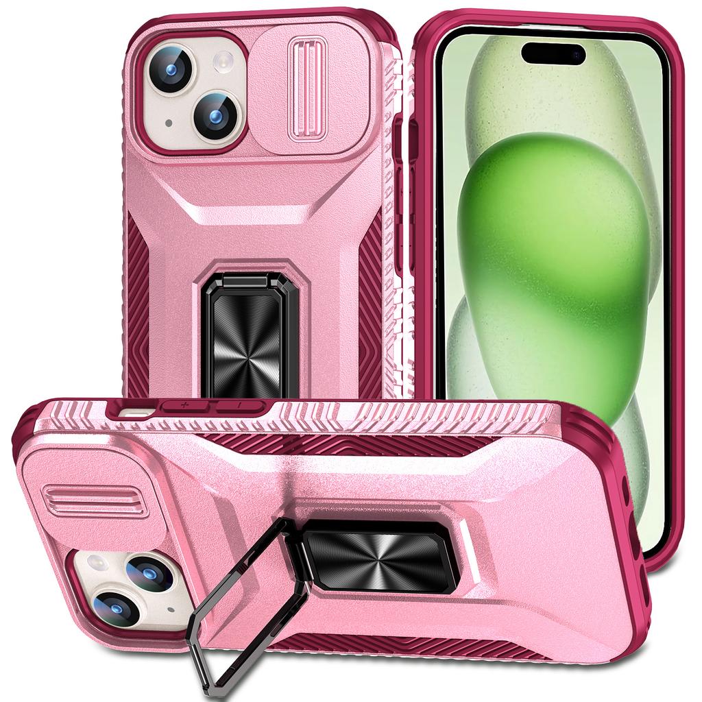 For iPhone 15 Case Camshield Kickstand TPU+PC Anti-Slip Phone Cover