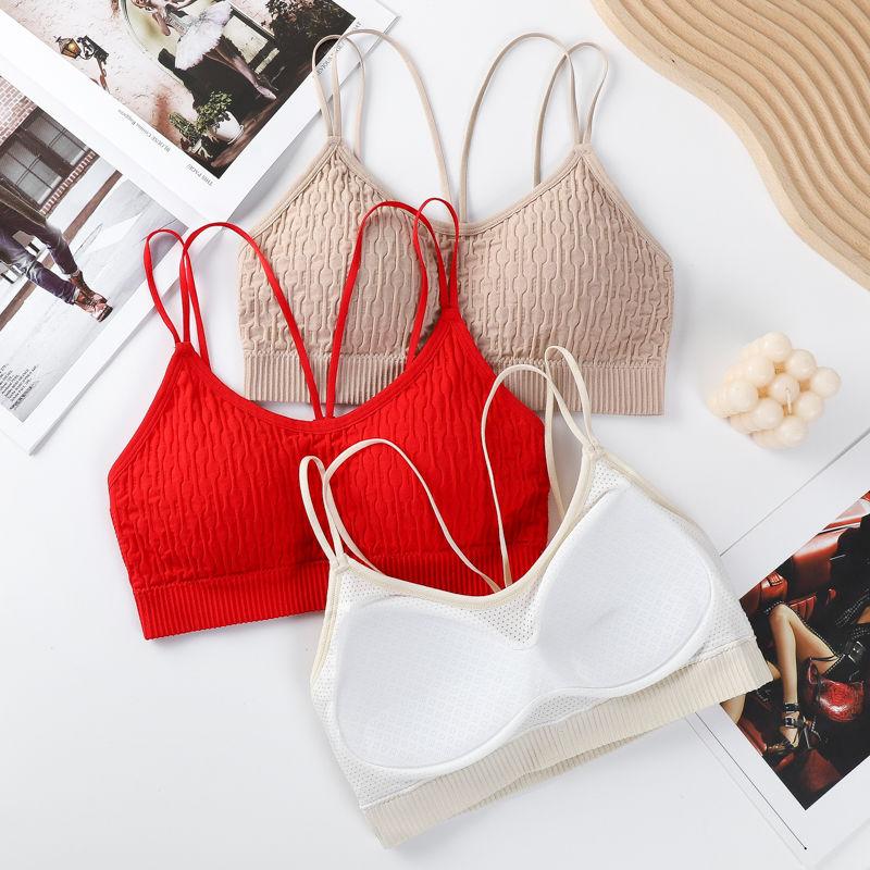 Plus Size Red Spaghetti Strap Backless Bra for Women Non-magnetic Student Sports Cami Bustier Push-Up