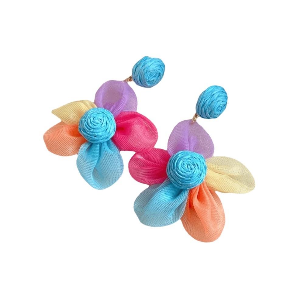 Sunflower Multi-colored Ear Accessories Raffia Flower Ear Drop Handmade Wood Drop Earrings  Daily