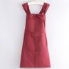 Solid Color Women Apron Large Pockets Adjustable Bow Strap Kitchen Apron Long Length Anti-Stain Anti-Stain Apron For Cooking