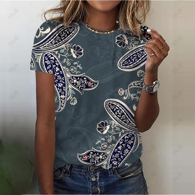 Damska koszulka z nadrukiem 3D z piórami O-Neck Casual Ladies Tee Damskie topy Harajuku Girls Krótki rękaw Streetwear Modne ubrania