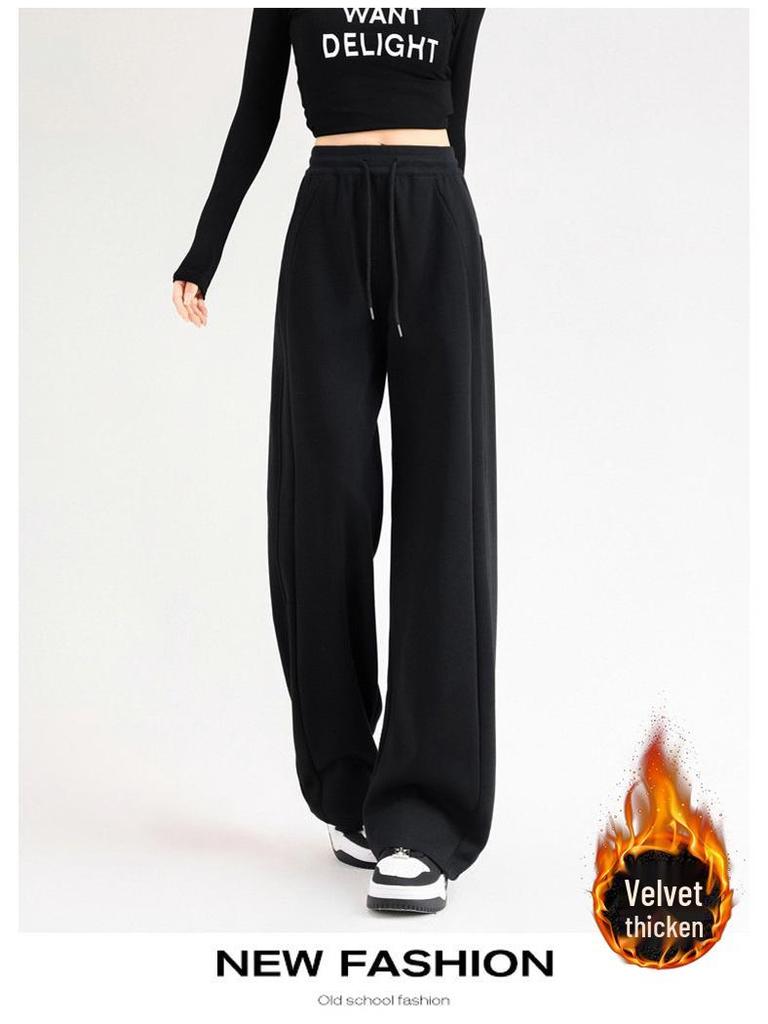 Women's High-waisted Straight Leg Velvet Pants - Slimming, Nine-point, Wide Leg for Autumn/Winter