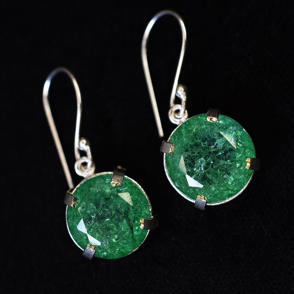 Beautiful Natural Green Emerald 62Ct CERTIFIED Round Earring 925 Sterling Silver MY.ER-40-NS