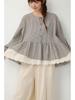 Spring Retro Plaid Patchwork Lace Long Sleeve Shirt - Loose, Versatile & Slimming Pullover Top