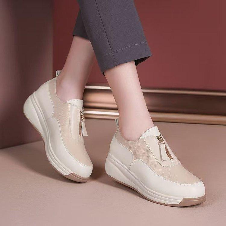 Autumn new British style shoes casual sports slope heel platform zipper low top non-slip breathable single shoes