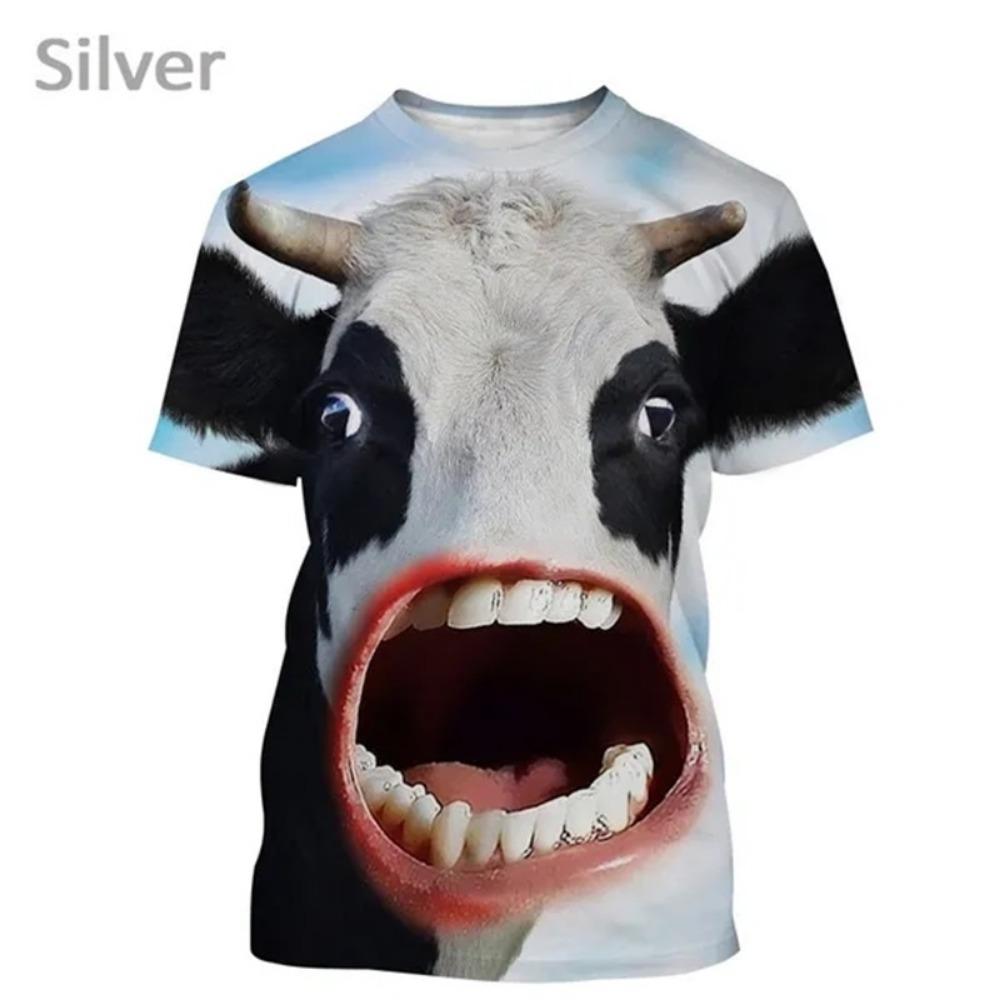 3D Printing Cow Animal Graphic T Shirts Men Funny Retro Short Sleeve T-Shirt O-Neck Full Print Idyllic Tee Tops Streetwear