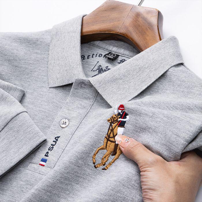 

Мужская футболка-поло с длинным рукавом, из чистого хлопка, с флисовой подкладкой - деловой топ с отложным воротником для осени и зимы L (140-160 kg)