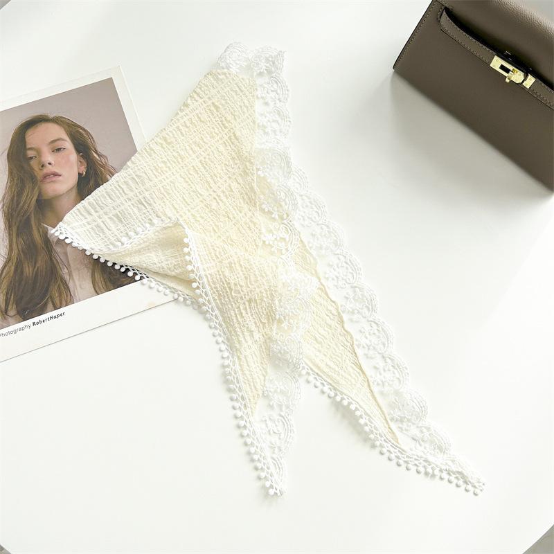 Pastoral sweet lace rhombus scarf spring and summer imitation silk small scarf women's neck scarf