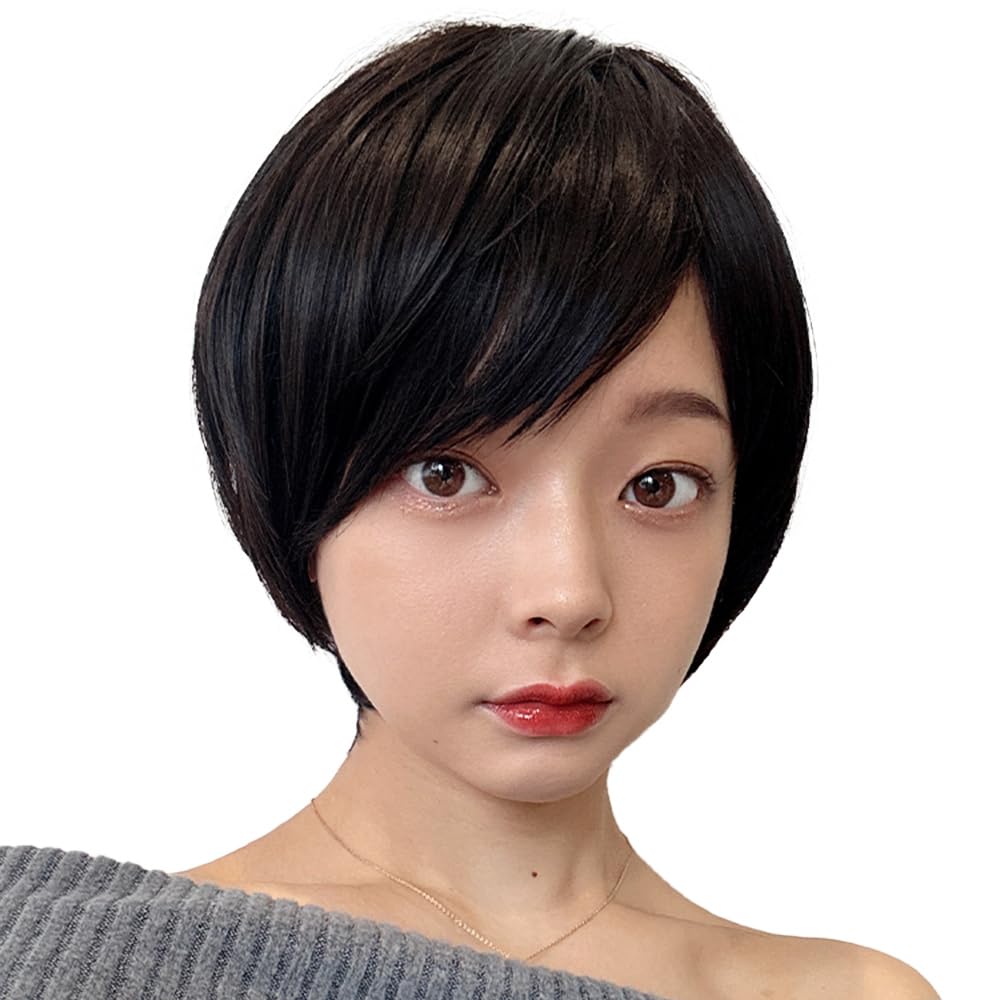 AQUADOLL Short Full Wig, High Tone, Ash, Blonde, Greige, Brown, Free Size, JBK. Japanese Black (wg346JBK)