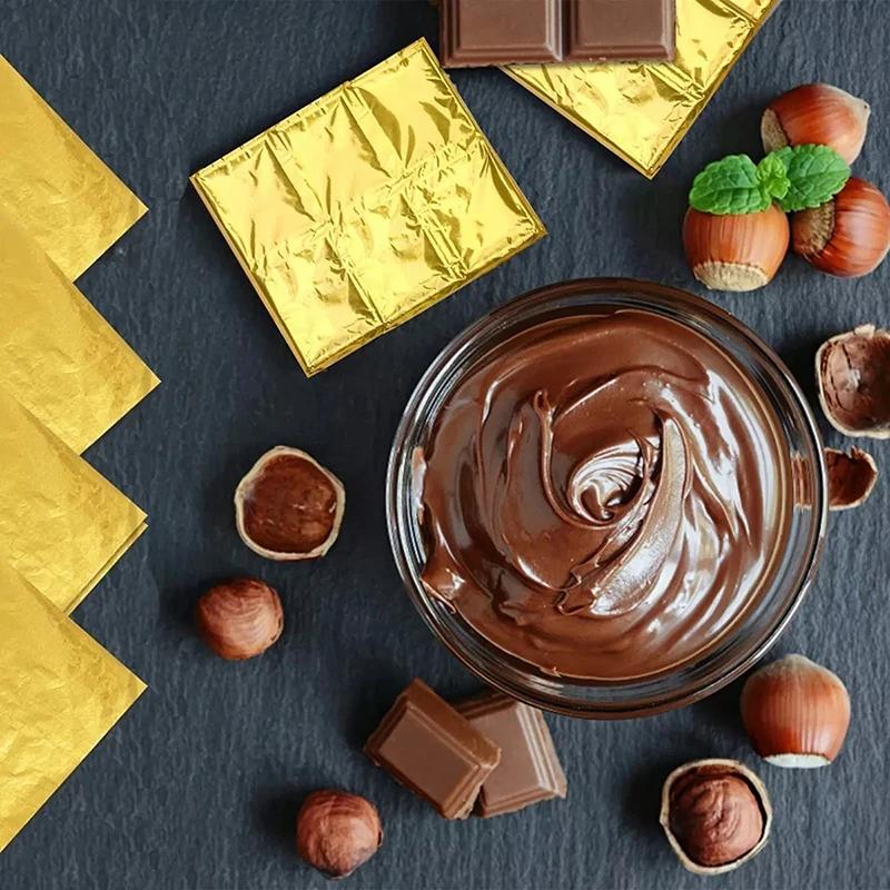 100PCS Gold-Color Tin Foil Wrapper Paper for DIY Chocolate and Sweets Candy Bar Packaging Wedding Gift Wrapping Paper Sheets