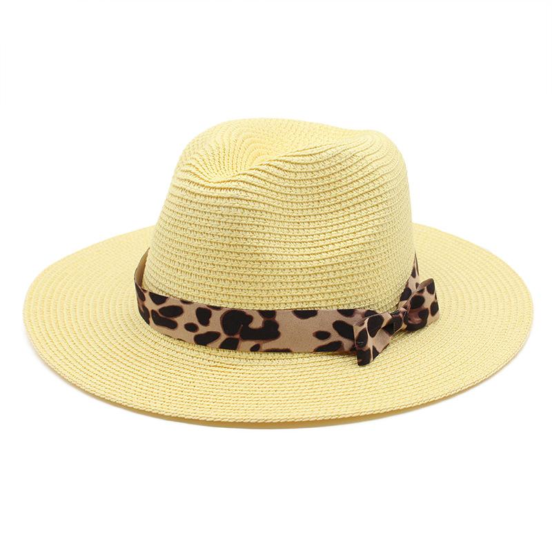 Spring/Summer Panama Hat Yellow Belt Accessories Straw Top Hat Beach Breathable Casual Jazz Hat Straw Hat