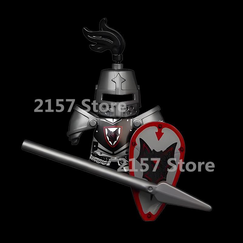 Medieval Castle Soldier Action Figures Building Block Dragon Anime Knight Accessory Warhorse Militia Helmet Shield Toy Gift S015