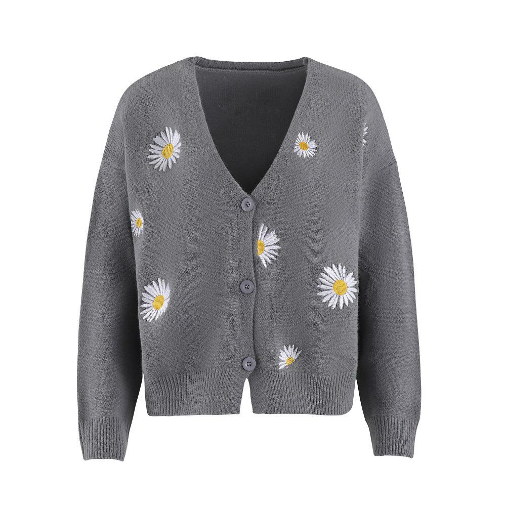 Cross2026 Women's Christmas Abstract Floral Casual Cardigan Sweater