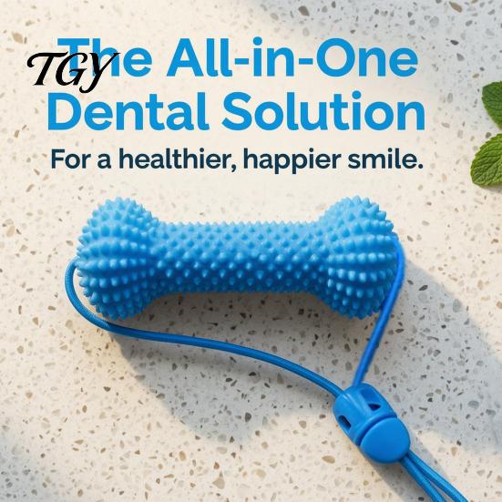 Interactive Dog Toothbrush Chew Toy, Teeth Brushing Tool with Adjustable Strap, Silicone Canine Molars Cleaning Toy Dental Prop, for Small Medium