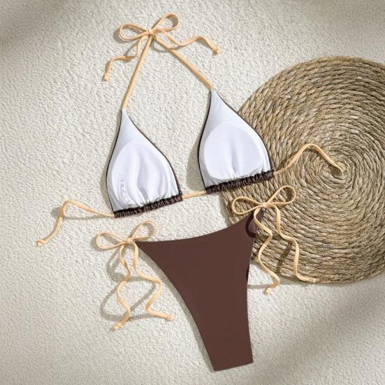 2 Stück/Set Damen Bikini Set Verstellbarer Neckholder Bikini BH Schleife Badehose Set Sommerurlaub Party Badebekleidung