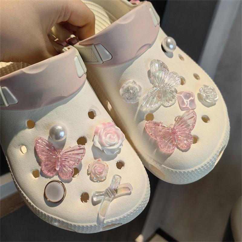 Vintage Rose Shoe Charms DIY Shoe Buckle Pearl Butterfly Detachable Decoraticoraon Buckle Shoe Accessories Girls Party Gift New
