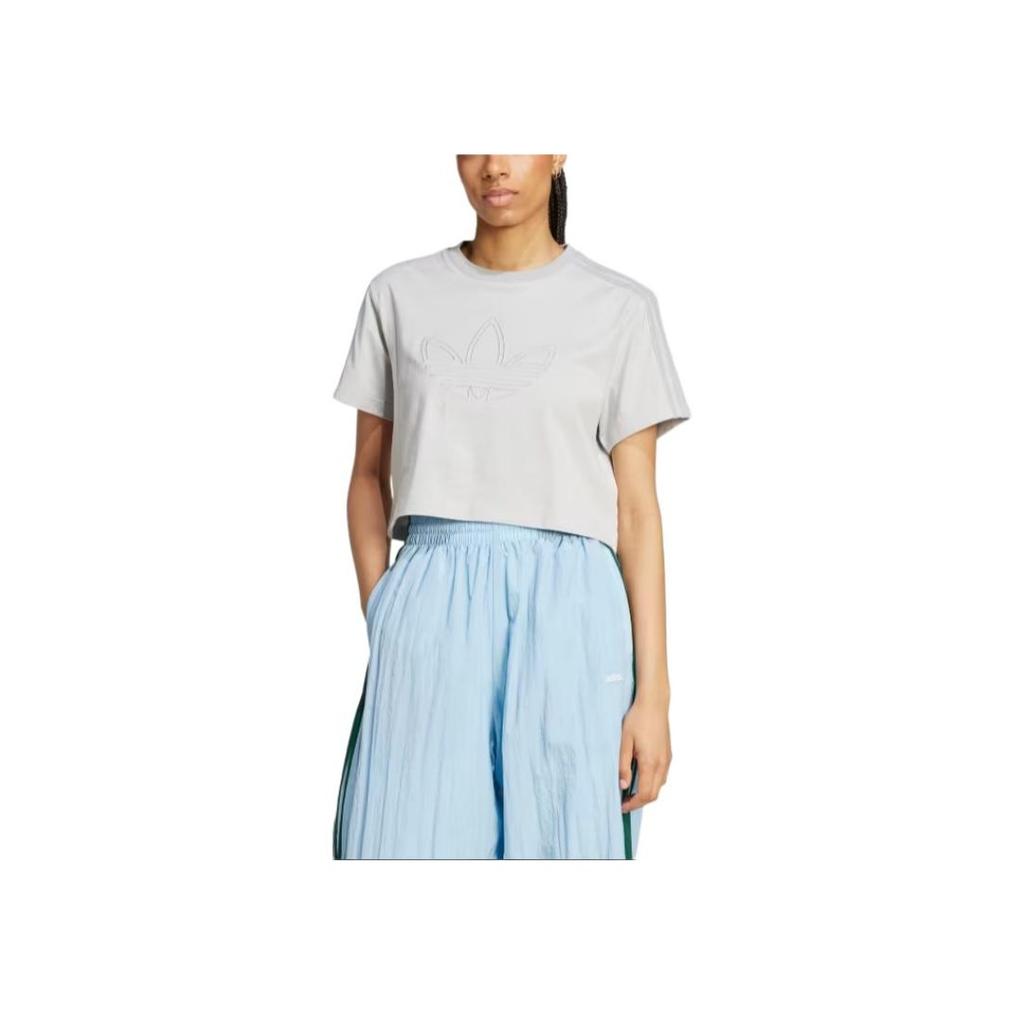 adidas Originals Firebird Cotton Loose Fit Striped T-Shirt Women Tops Gray IY9505