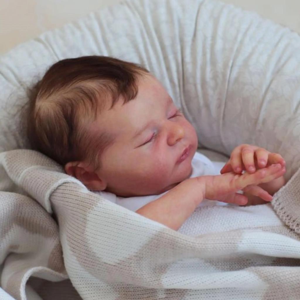 BZDOLL 20 Zoll 50 cm Weichvinyl Schläfriges Reborn Baby Mädchen Künstlerpuppe 3D-bemalte Haut mit sichtbaren Adern Schlafendes Neugeborenes Bebe Lebensecht Kinder Weihnachtsgeschenk