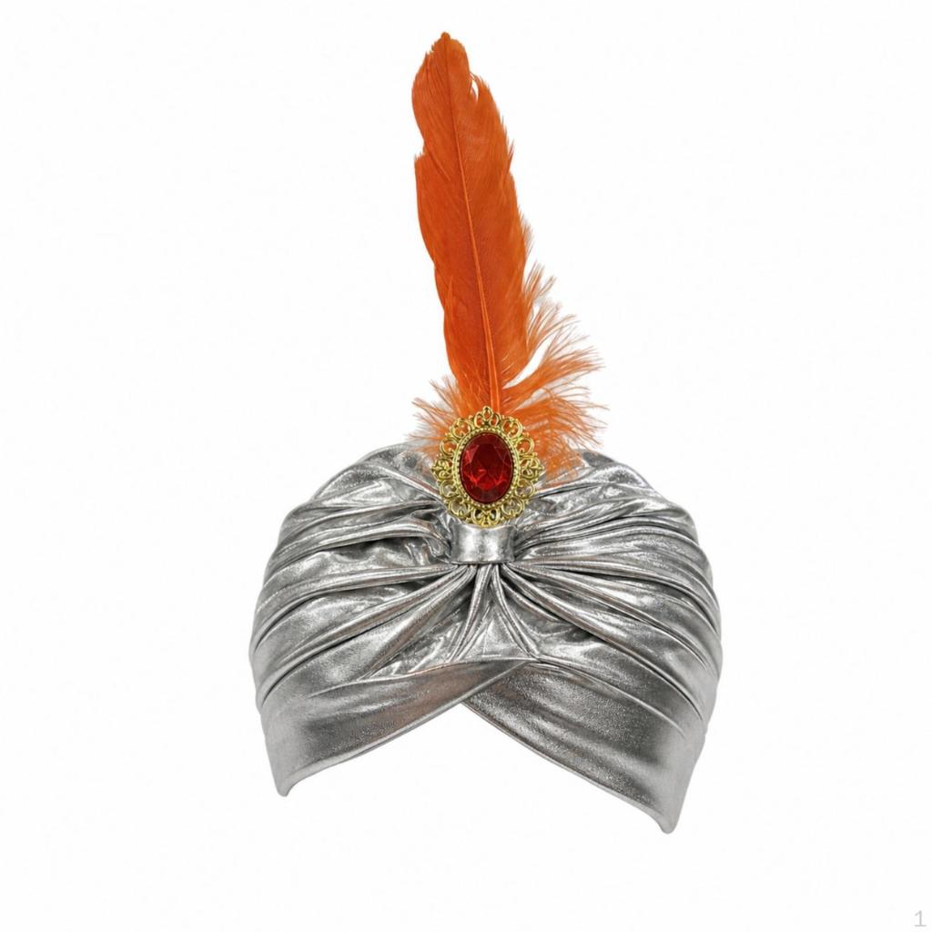 Turban with Feather Shimmering Costume Pleated for Dress-up, Performers