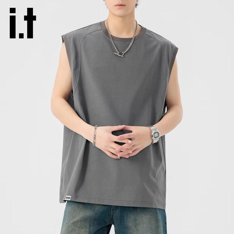 IZZUEIT Men s Casual Round Neck Tank Top L темно-серого