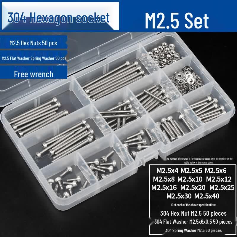 GUWANJI 304 Stainless Steel Hex Socket Bolt & Nut Assortment Set