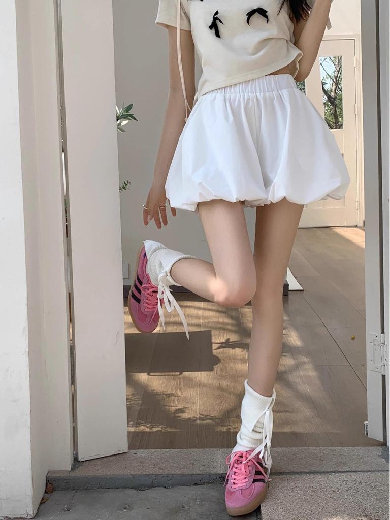 Women's High-Waist Lantern Culotte Shorts - Summer Tulip Skirt Pants, Black/White