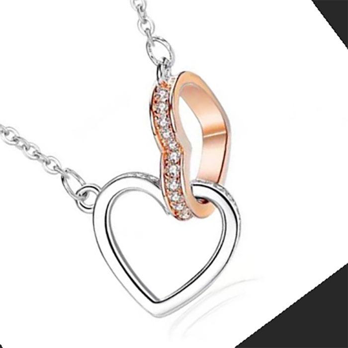 

Золотое Модное Ожерелье с Подвеской в Виде Двойного Сердца Розы Идеально Для Женщин Сладкое