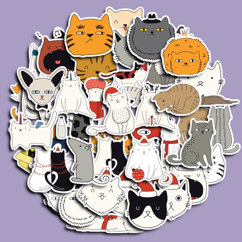 Waterproof Cartoon Cat Stickers: 50-Sheet Kit for Journals, Tablets, and Suitcases