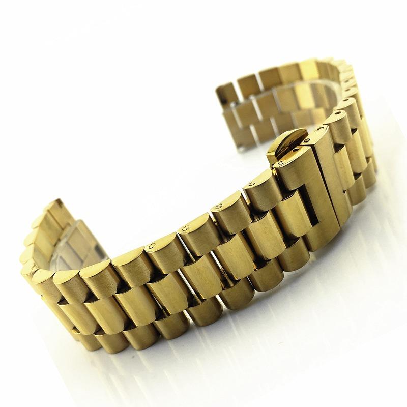 

Customized Logo Three Bead Stainless Steel Watch Strap Arc Buckle Accessories Steel Bracelet with Butterfly Buckle&Switch Ear 22mm золотой