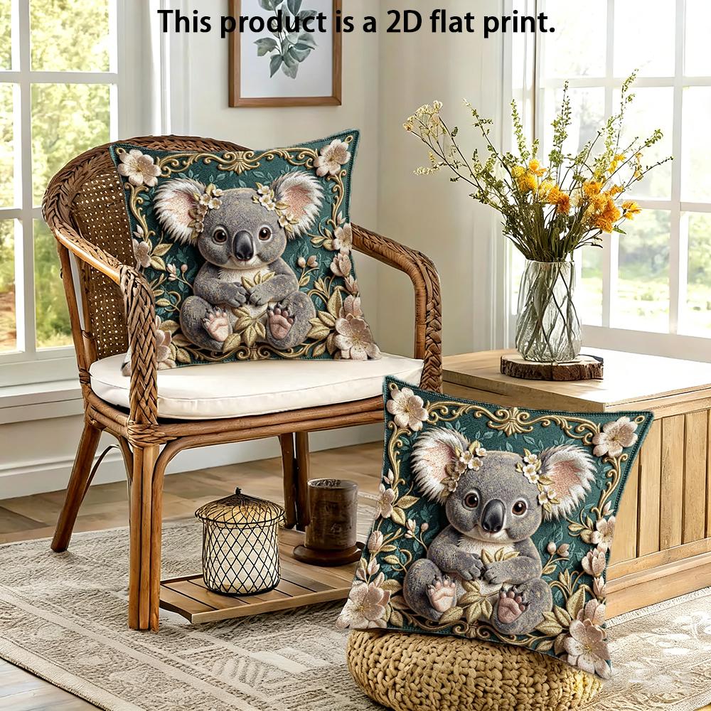 2pcs Vintage Floral Koala Throw Pillow Covers 2D Flat Print Decorative Cushion Cases for Sofa Bedroom Living Room Cushion Cover