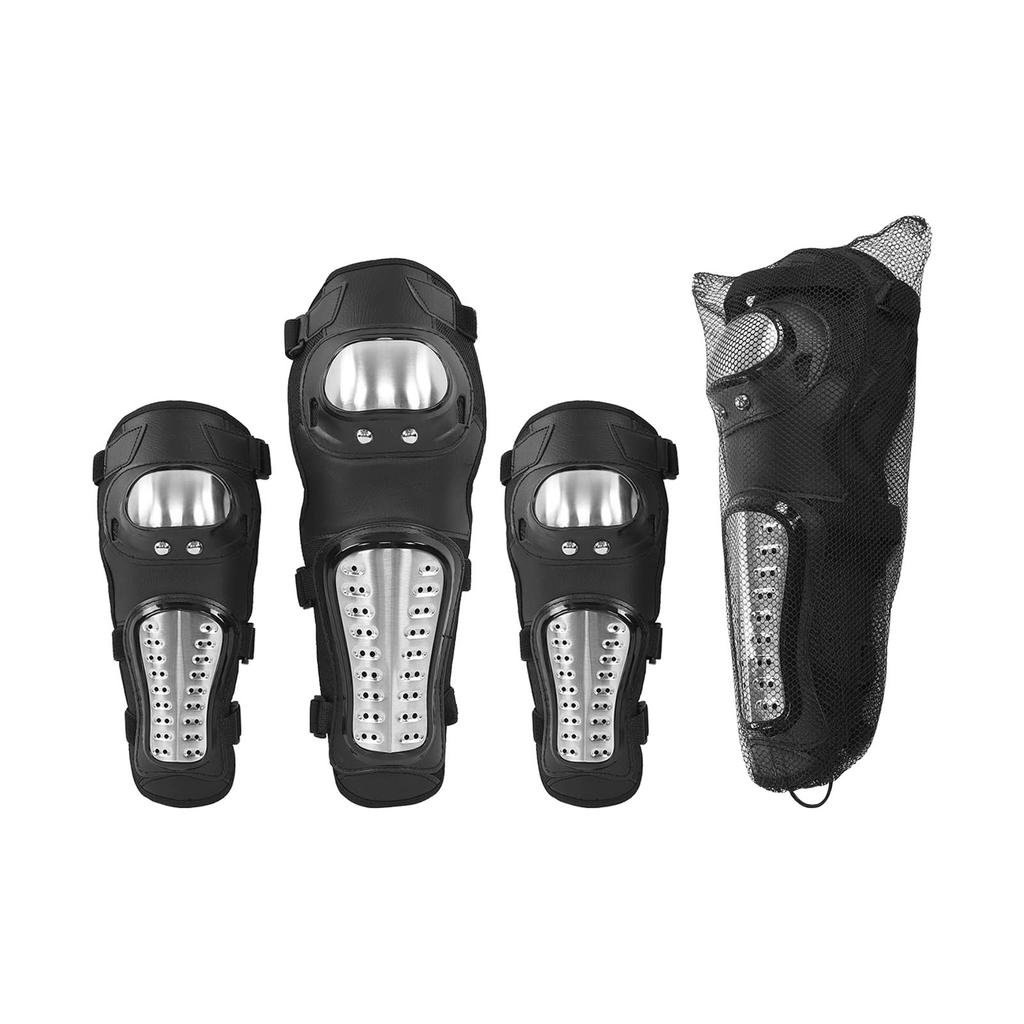 Silver Black Motorcycle Knee Pads Elbow Guards Protective Gear for Motocross ATV Mountain Bike