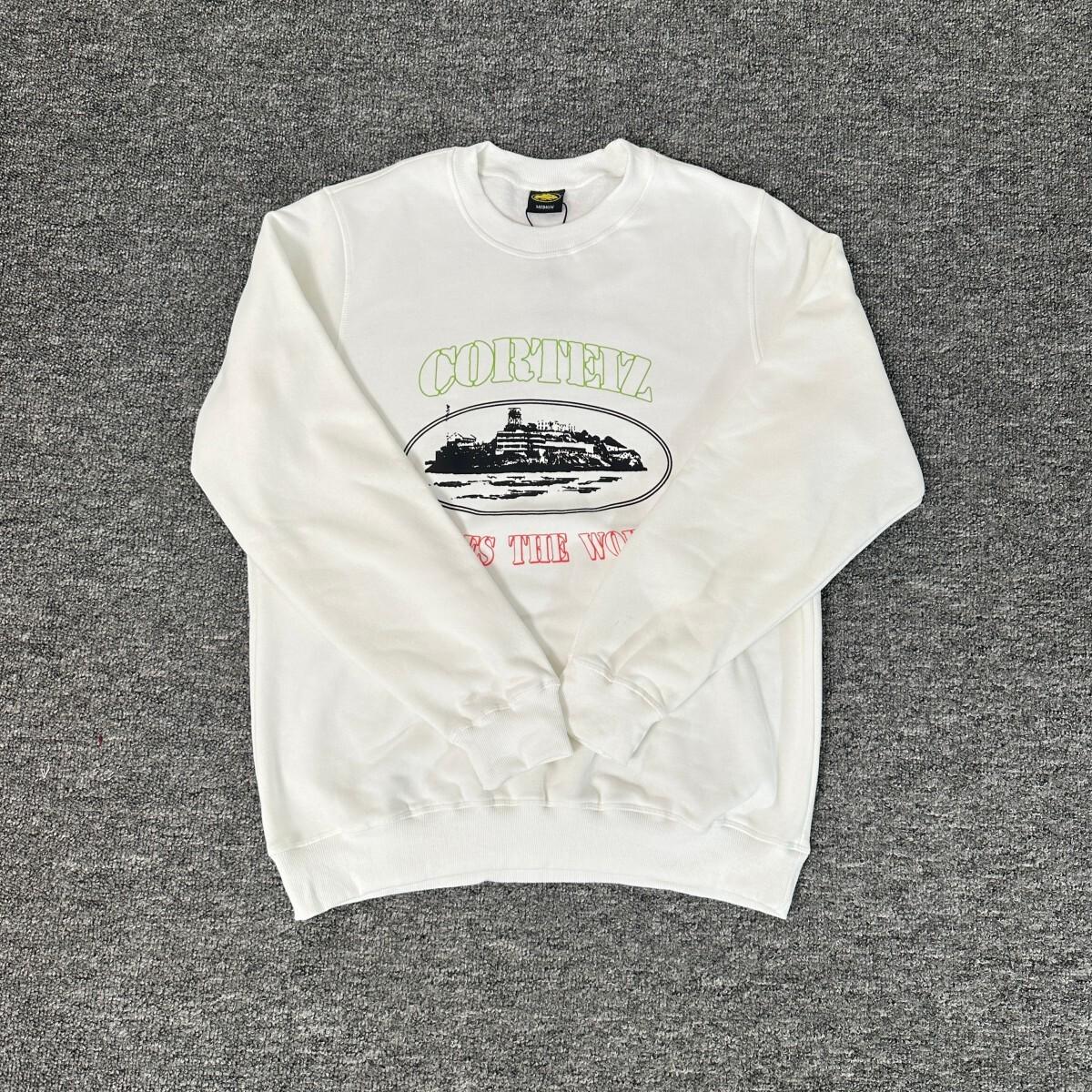 

Унісекс Худі Corteiz Alcatraz Модне Вільне З Круглим Коміром з Оксамитом Extra Large білий