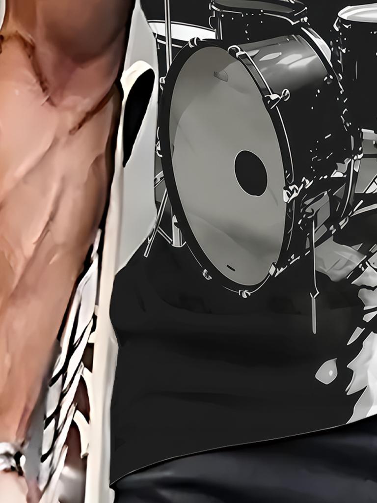 Drum Set Graphic 3D Print Men's Round Neck Casual Tee | Summer Breathable Outdoor Fitness Wear | Stylish Comfortable Home & Gym Top | Perfect for