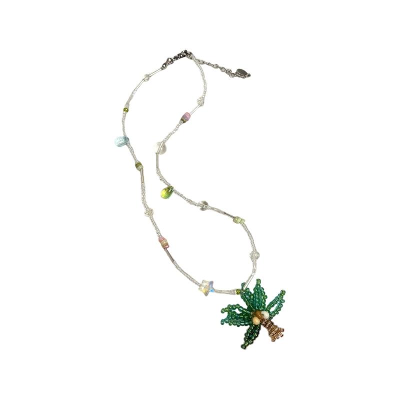 Bohemian Coconut Tree Pendant Necklace With Shell Beads Alloy Acrylic Layer Chain Jewelry for Women Beach Vacation