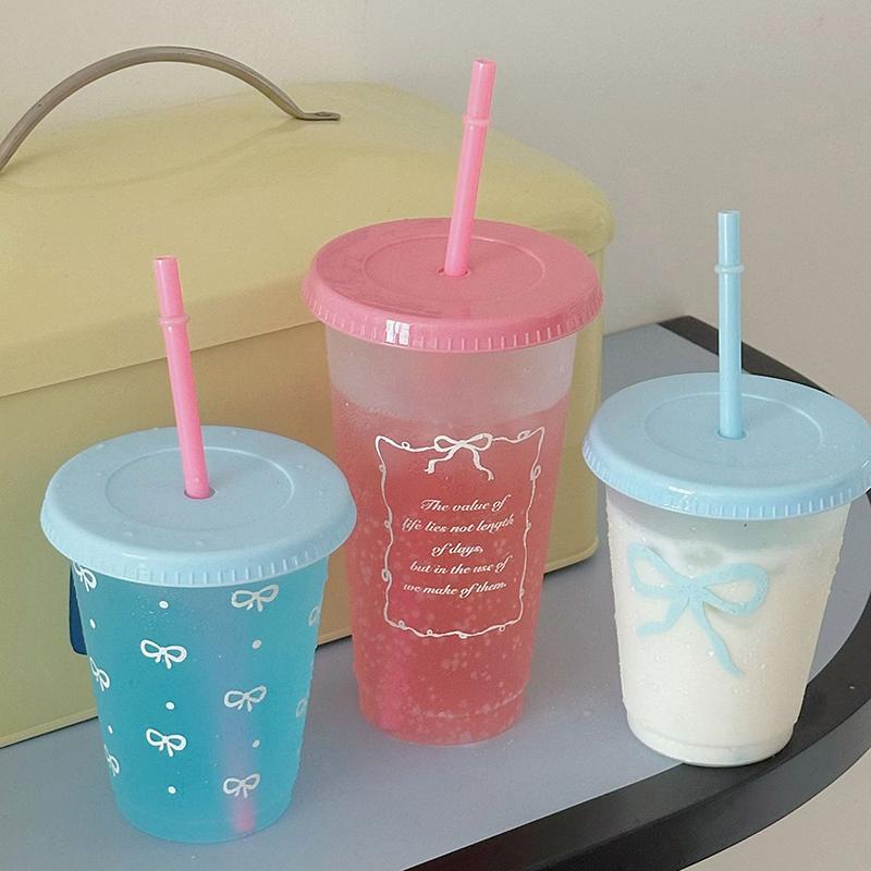 Bowtie Plastic Straw Cup Bow Large Capacity Portable Home Travel Milk Tea Cup Bowknot Cold Drink Coffee Cup Water Cup