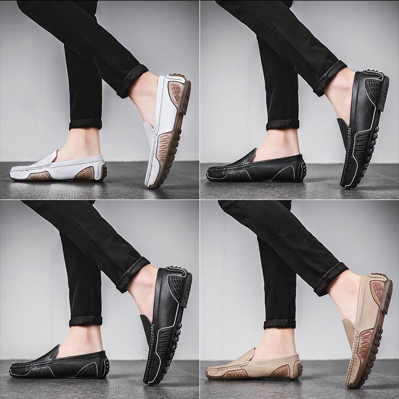 Men'S Casual Shoes White Leather Shoes Genuine Leather Korean Version Men'S Shoes Summer Breathable Soft-Soled Lazy Doudou Shoes