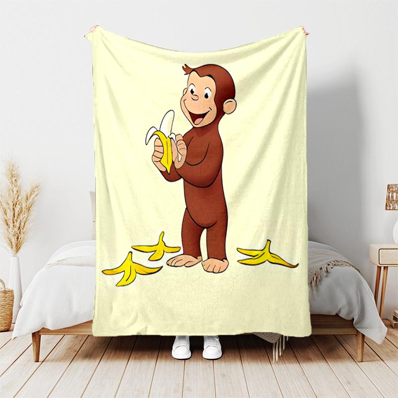 1pc Blanket Curious George Print Design, Lightweight Blanket for Sofa, Bed- Soft &Warm, Gift for All Seasons like Christmas, Halloween