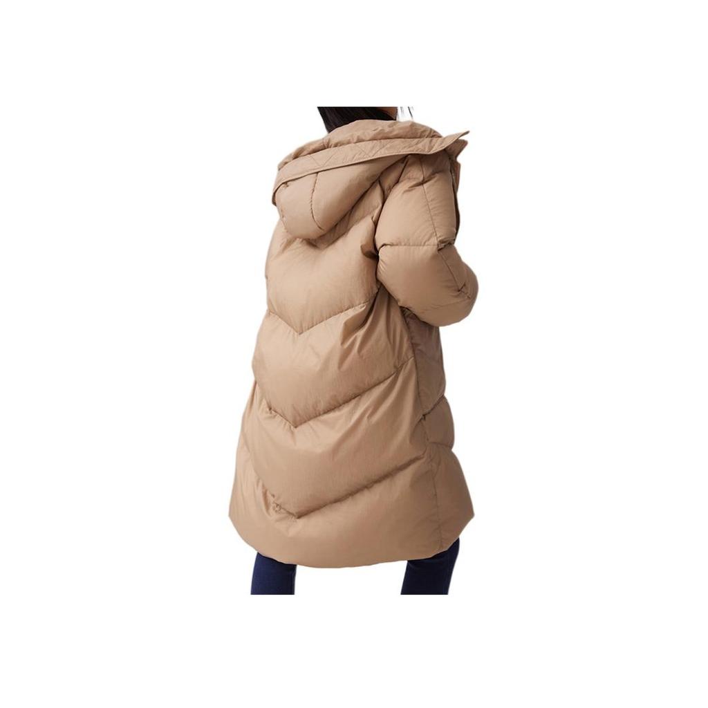 Levis Casual Loose Comfortable Solid Color Hooded Long Sleeve Mid-Length Down Jacket Women Outerwear Coffee 002PY-0001