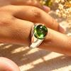 Peridot Round Signet Ring, 925 Sterling Silver, Boho Gemstone Ring, Handmade Men Women Ring