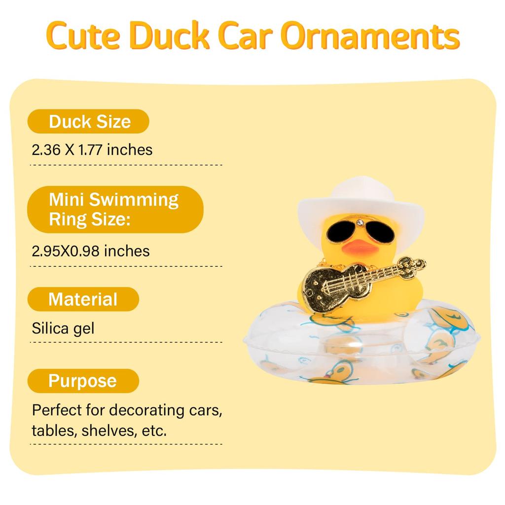 Car Duck Ornament Dashboard Decorations For Car Rubber Accessories With Sunglasses Hat Necklace Swim Ring And Mini Musical Instr