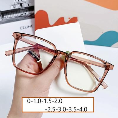 Große Trendige Fertige Myopiebrille Damen Große Kurzsichtigkeit Dioptrienbrille Herren Mode Transparent Computerbrille 0 Bis -4.0