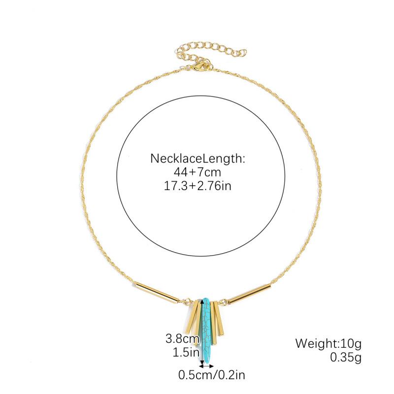 Turquoise Stone Beaded Necklace With Water Drop Pendant Blue Green Beads Layered Look Daily Jewelry For Women Casual Commuter Style 41-50 Cm