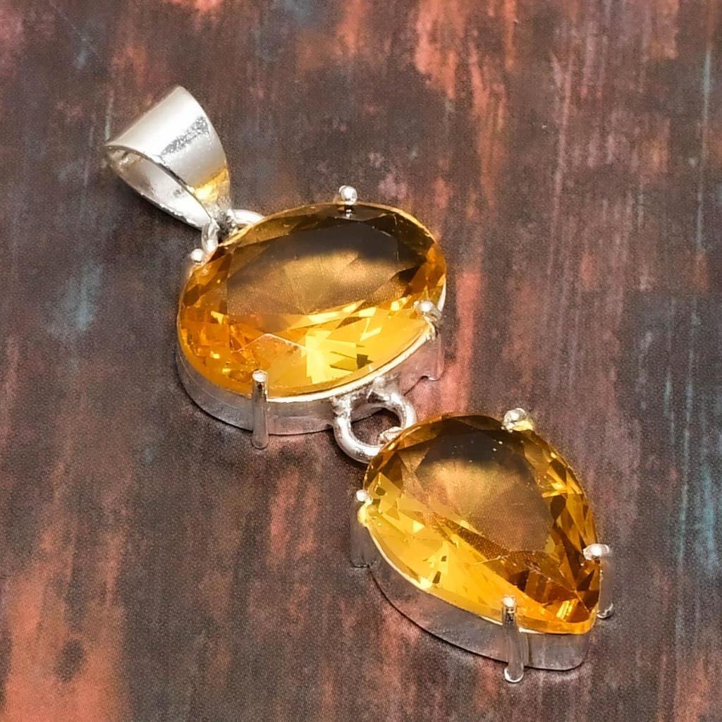 Beautiful Citrine Gemstone Handmade 925 Sterling Silver Jewelry Pendant 1.70"