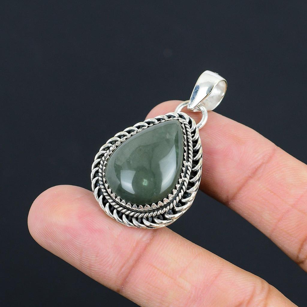 Easter Sale Sterling Silver Natural Rainforest Jasper Art Deco Pendant Jewelry