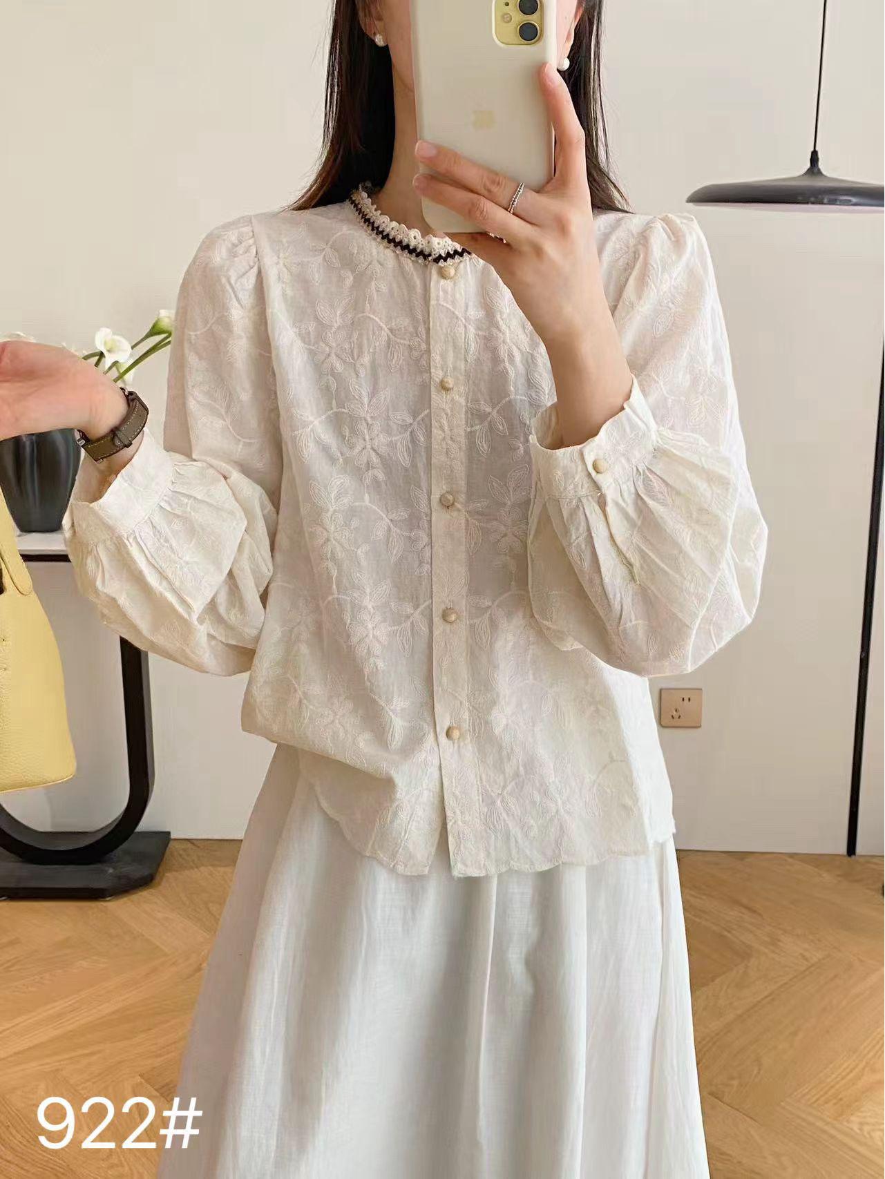 Women s French Retro Floral Embroidered Lace Puff Sleeve Shirt M (40-55 kg) абрикосовый