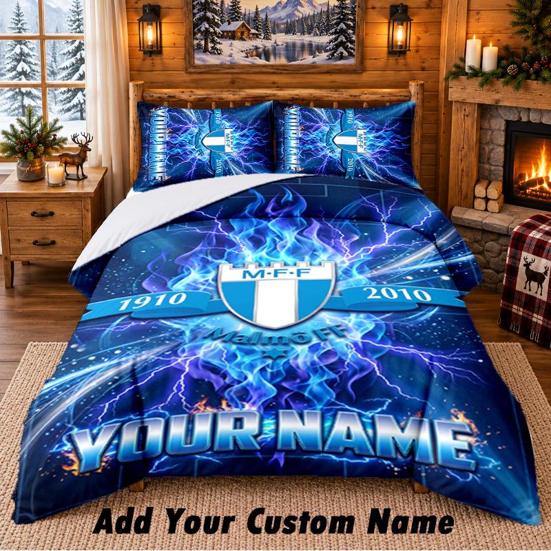 Malmö FF Pattern Bedding 3Pcs Set Custom Name, Bed Sheet And Pillowcases For Home Bedroom