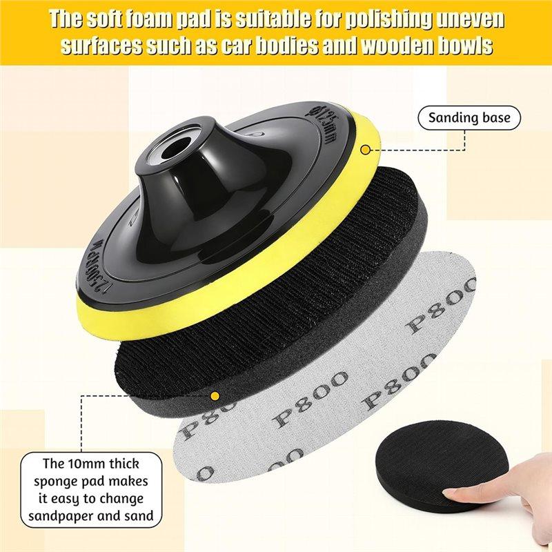 ABWR-For Wood Metal Polishing Sanding Discs Kit- 54 PCS 5 Inch Sandpapers With Foam Backing Pad, 400 To 5000 Grits, Wet Dry Incl