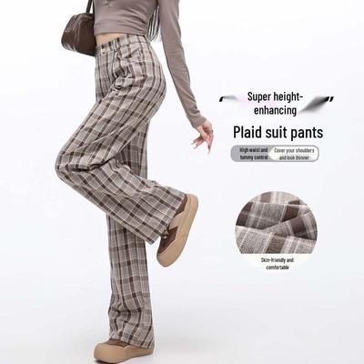 Women's Plaid Pleated Wide-Leg Suit Trousers