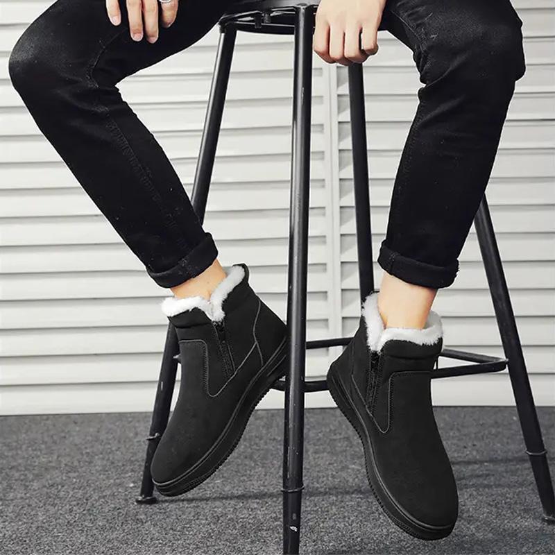 Men's Boots Autumn and Winter Plush Warm Snow Boots Outdoor Fashion Versatile Comfortable Non-slip Male Cotton Boots with Zipper