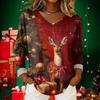 Women's Christmas Print Casual V-Neck Long Sleeve Top
